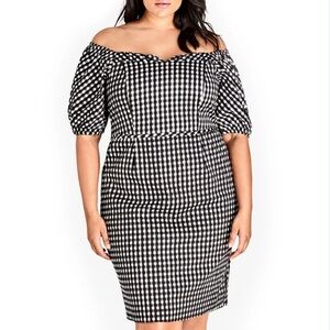 NEW CITY CHIC 18 Check Me Out‎ Dress Off Shoulder Puff Sleeve